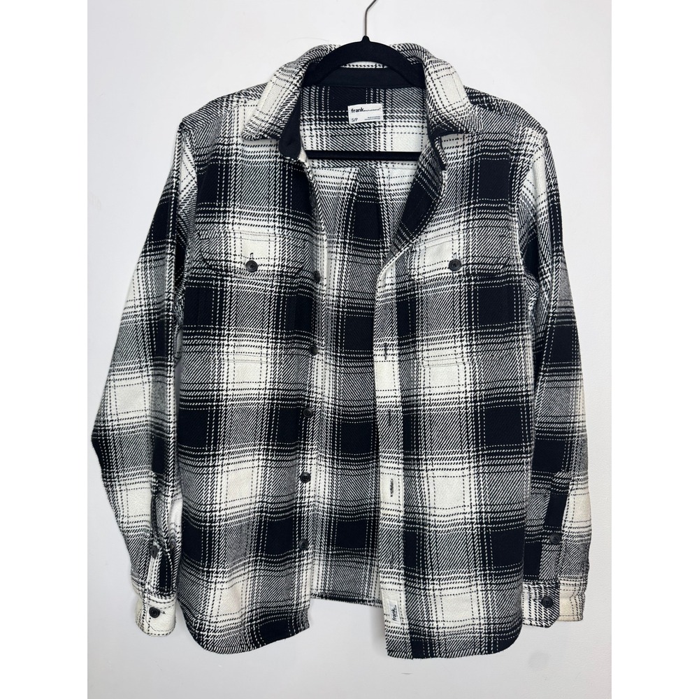 Frank by Frank And Oak Mens Plaid Flannel Shacket Small Black White 100% Cotton